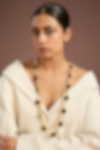 Gold Finish Black Stone Long Necklace by House Of Tuhina at Pernia's Pop Up Shop
