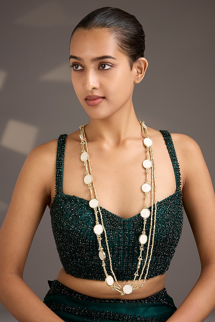 Gold Finish White Stone Necklace by House Of Tuhina at Pernia's Pop Up Shop