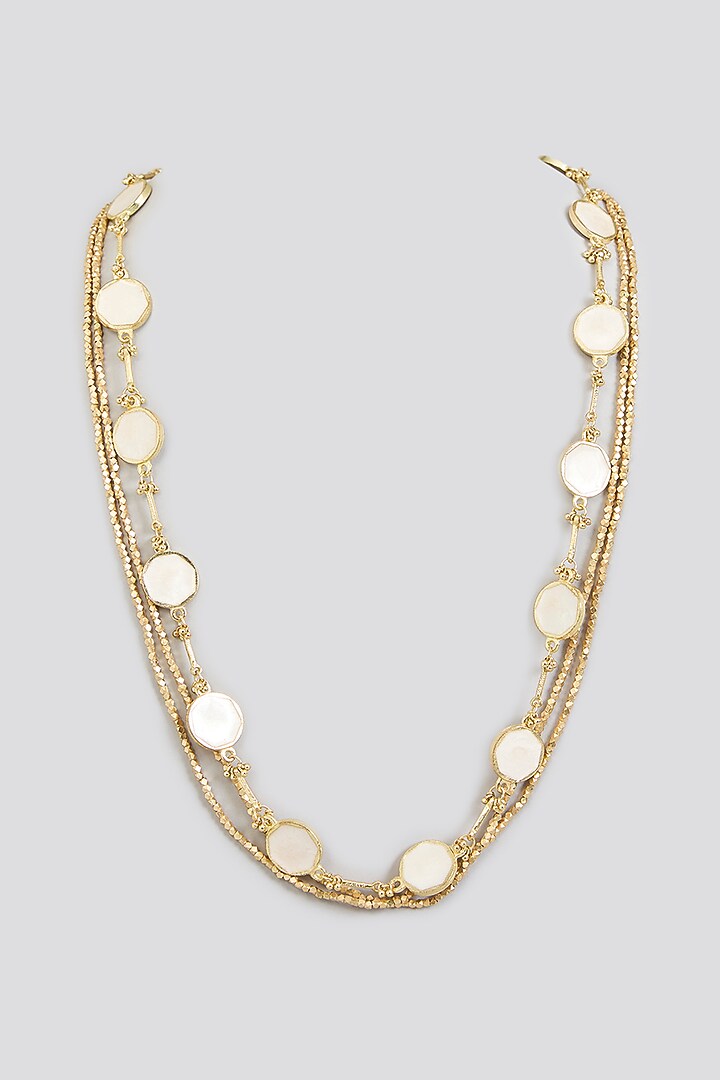 Gold Finish White Stone Necklace by House Of Tuhina at Pernia's Pop Up Shop