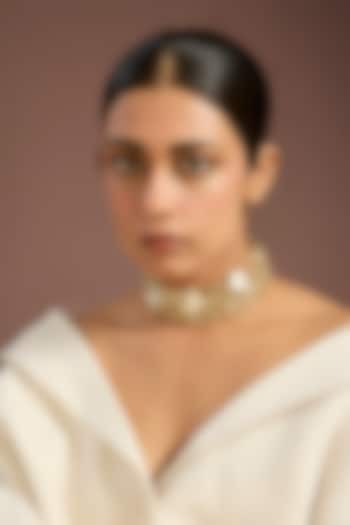 Gold Finish Ivory Stone Choker Necklace by House Of Tuhina at Pernia's Pop Up Shop