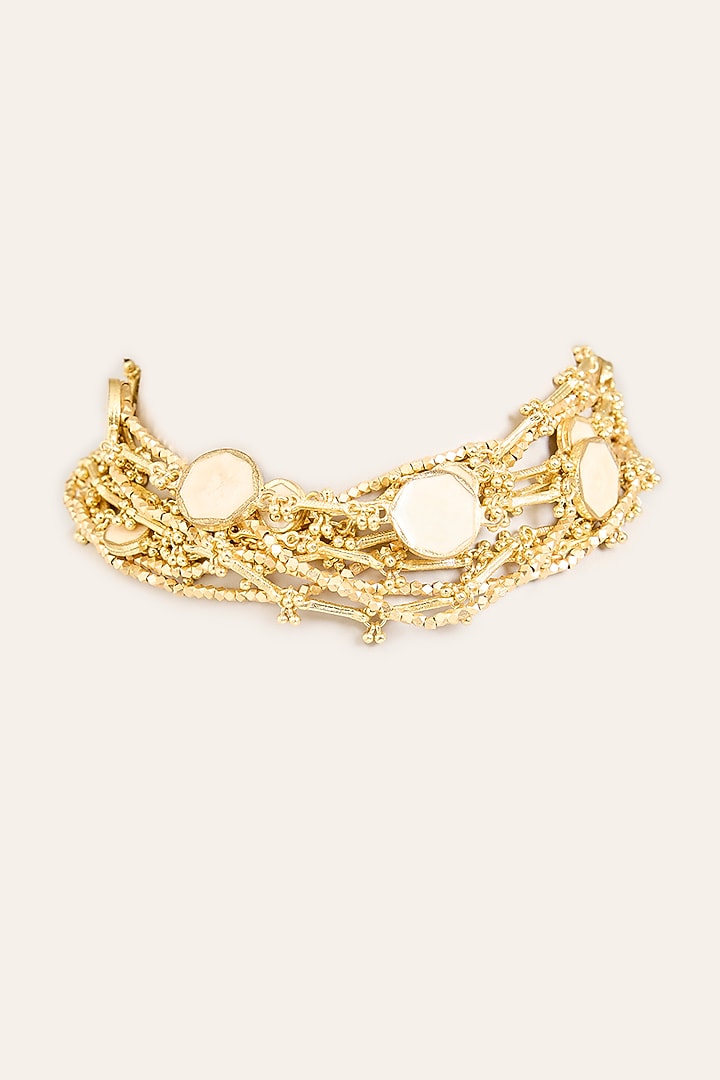 Gold Finish Ivory Stone Choker Necklace by House Of Tuhina at Pernia's Pop Up Shop