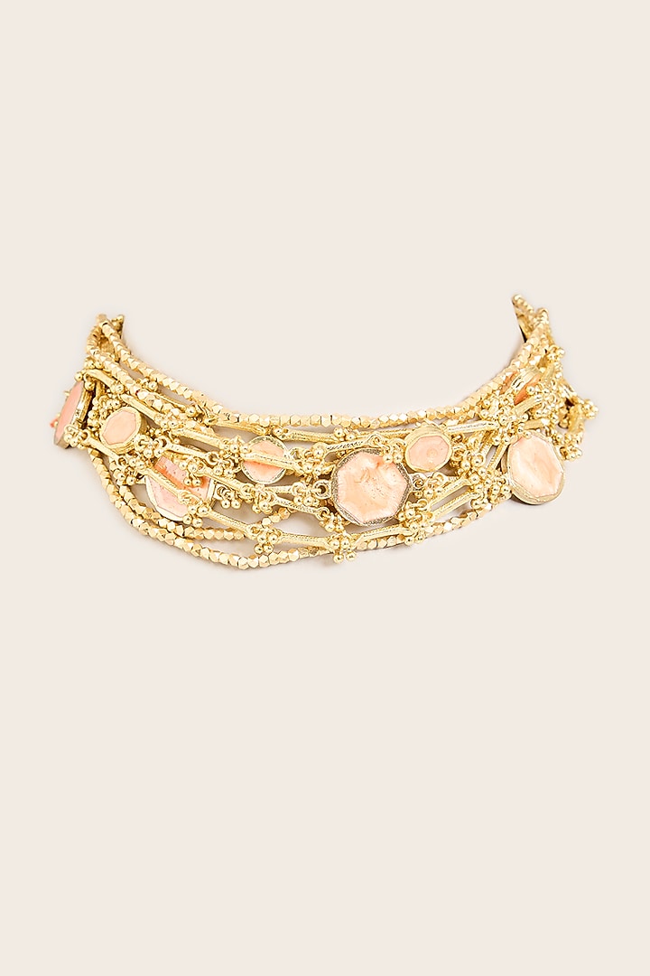 Gold Finish Coral Stone Choker Necklace by House Of Tuhina at Pernia's Pop Up Shop
