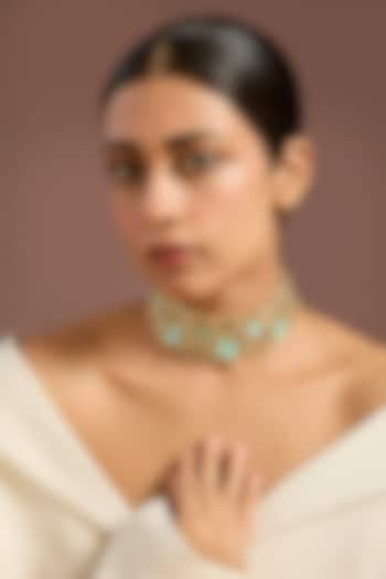 Gold Finish Turquoise Stone Choker Necklace by House Of Tuhina at Pernia's Pop Up Shop