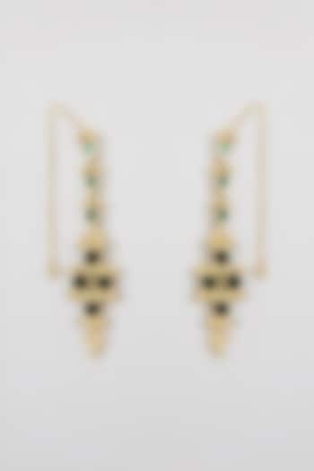Gold Finish Green Stone Dangler Earrings by House of Tuhina at Pernia's Pop Up Shop