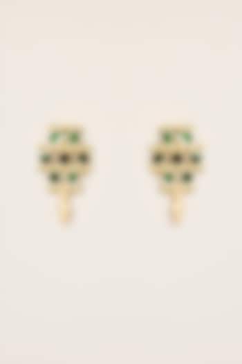 Gold Finish Green Stone Stud Earrings by House Of Tuhina at Pernia's Pop Up Shop