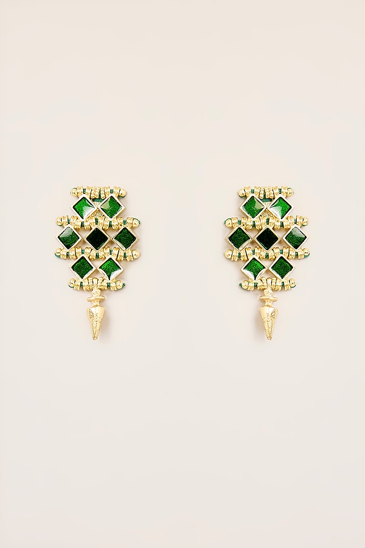 Gold Finish Green Stone Stud Earrings by House Of Tuhina at Pernia's Pop Up Shop