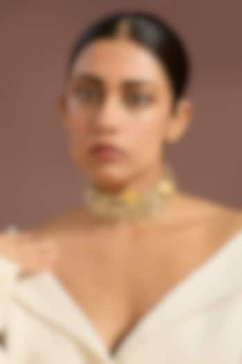 Gold Finish Gold Stone Choker Necklace by House Of Tuhina at Pernia's Pop Up Shop