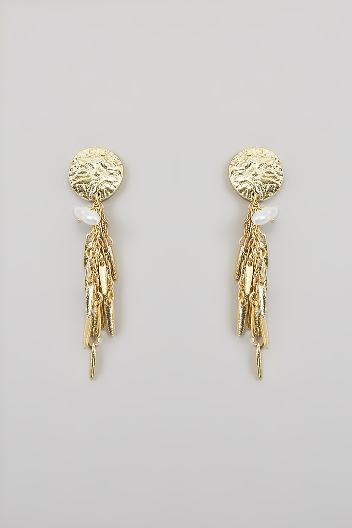 Gold Finish Brass Dangler Earrings by House of Tuhina at Pernia's Pop Up Shop