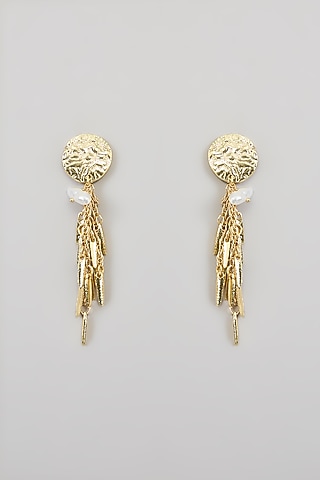 Gold Finish Brass Dangler Earrings by House of Tuhina