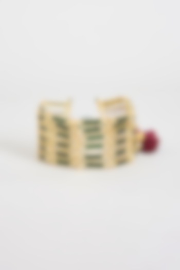 Gold Finish Green Stone Adjustable Bracelet by House of Tuhina at Pernia's Pop Up Shop