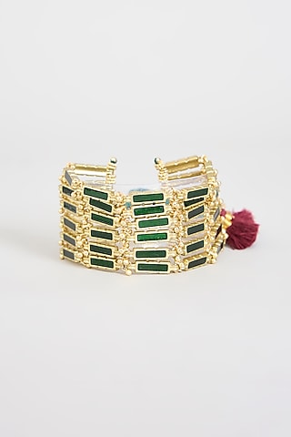Gold Finish Green Stone Adjustable Bracelet by House of Tuhina