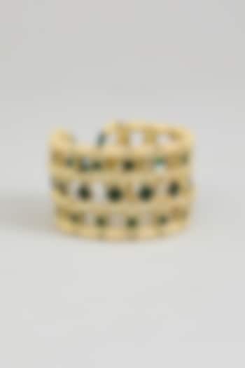 Gold Finish Green Stone Adjustable Bracelet by House of Tuhina at Pernia's Pop Up Shop