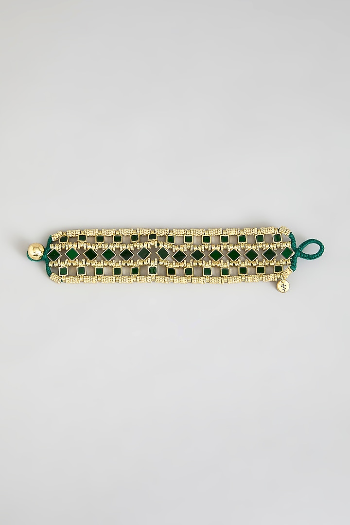 Gold Finish Green Stone Adjustable Bracelet by House of Tuhina at Pernia's Pop Up Shop