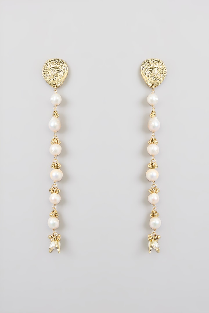 Gold Finish White Stone Dangler Earrings by House Of Tuhina at Pernia's Pop Up Shop