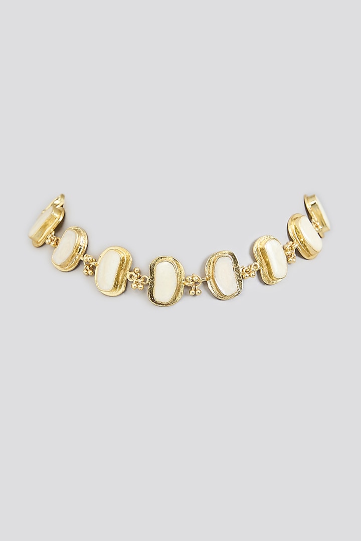 Gold Finish White Stone Necklace by House Of Tuhina at Pernia's Pop Up Shop