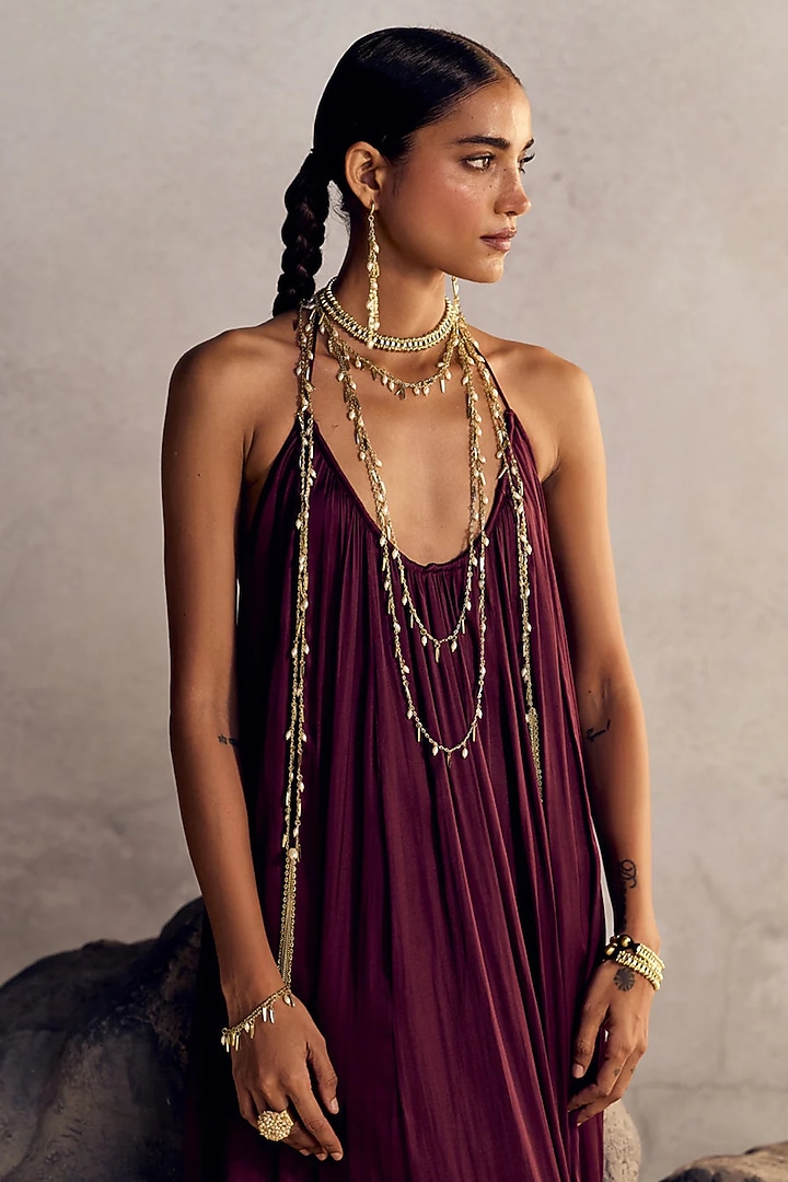 Gold Finish Mirror & Gold Stone Necklace by House Of Tuhina at Pernia's Pop Up Shop