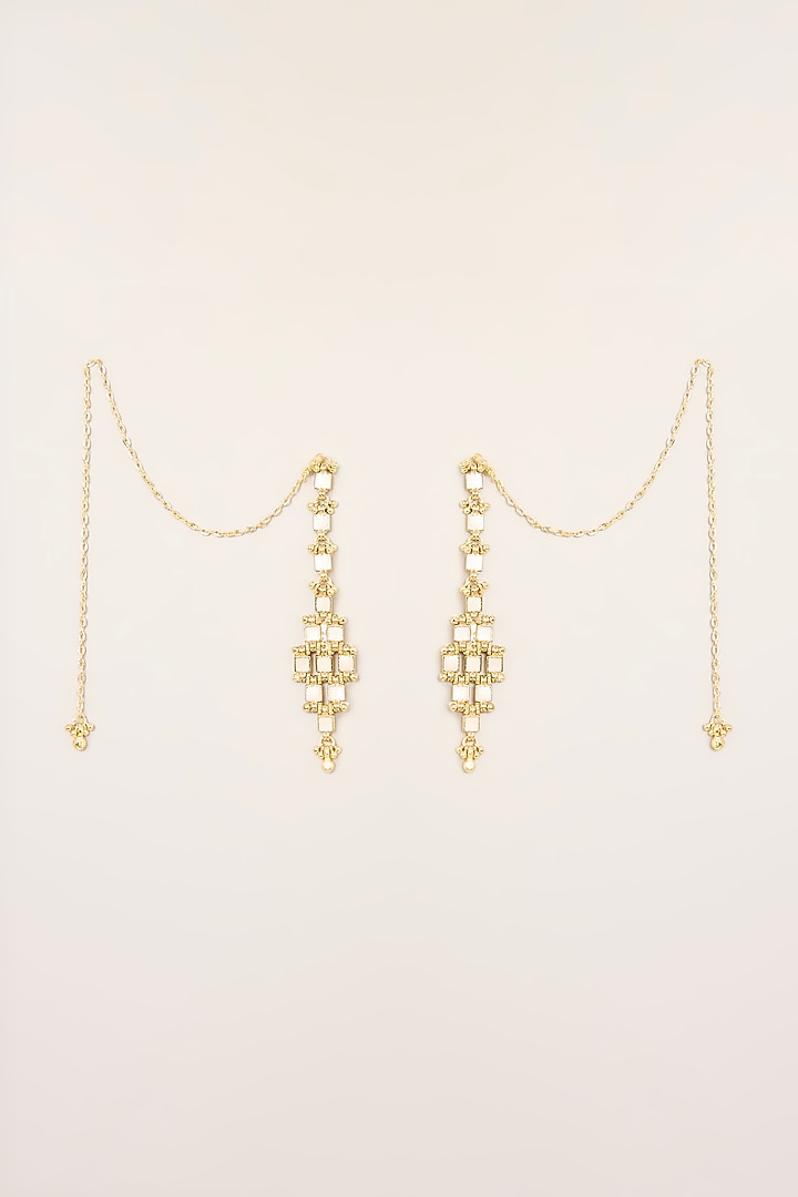 Gold Finish White Stone Dangler Earrings by House Of Tuhina at Pernia's Pop Up Shop
