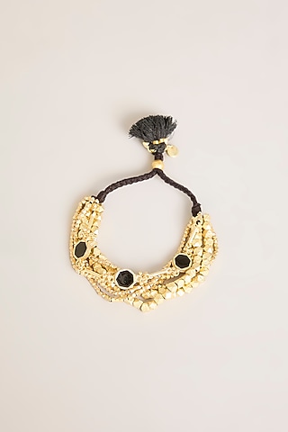Gold Finish Black Stone Bracelet by House Of Tuhina