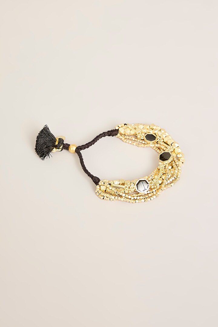 Gold Finish Black Stone Bracelet by House Of Tuhina at Pernia's Pop Up Shop