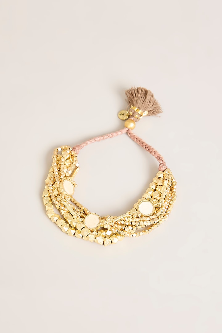 Gold Finish White Stone Bracelet by House Of Tuhina at Pernia's Pop Up Shop