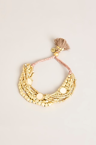 Gold Finish White Stone Bracelet by House Of Tuhina