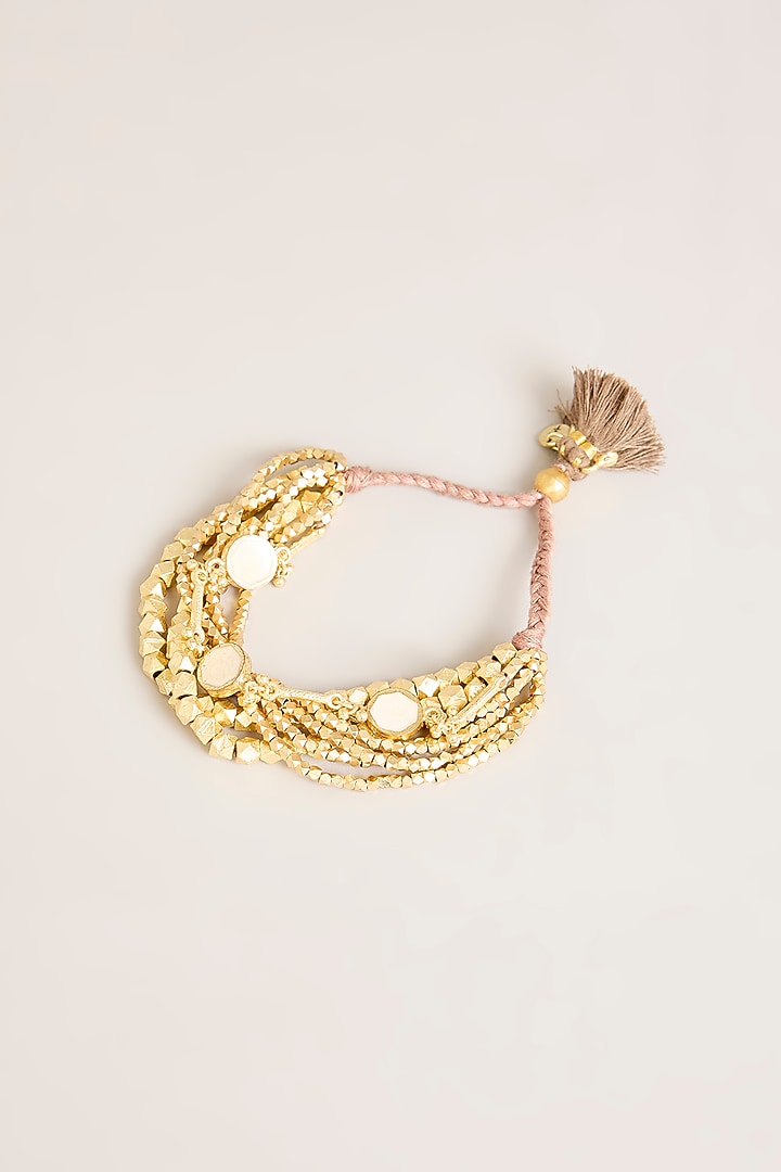 Gold Finish White Stone Bracelet by House Of Tuhina at Pernia's Pop Up Shop