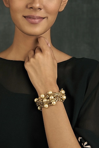 Gold Finish Mirror & Gold Stone Bracelet by House Of Tuhina