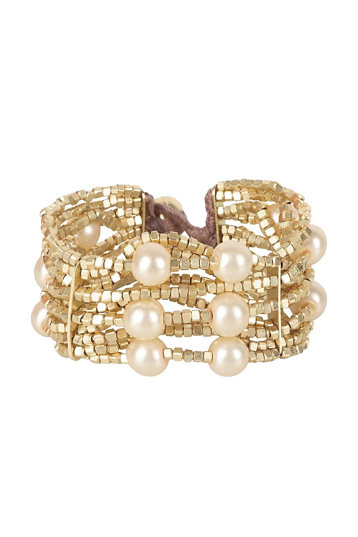 Gold Finish Mirror & Gold Stone Bracelet by House Of Tuhina at Pernia's Pop Up Shop