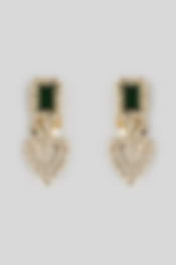 Gold Finish Green Stone Dangler Earrings by House of Tuhina at Pernia's Pop Up Shop