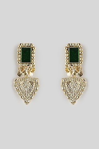 Gold Finish Green Stone Dangler Earrings by House of Tuhina