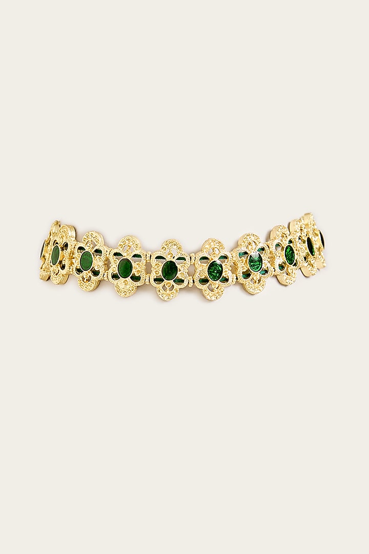 Gold Finish Green Stone Choker Necklace by House Of Tuhina at Pernia's Pop Up Shop