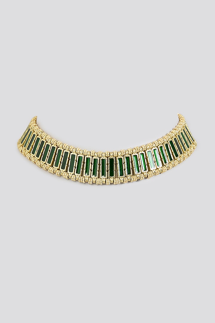 Gold Finish Green Stone Necklace by House Of Tuhina at Pernia's Pop Up Shop