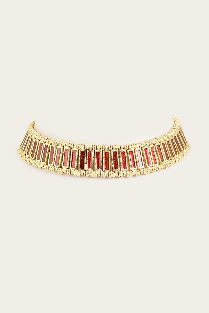 Gold Finish Maroon Stone Choker Necklace by House Of Tuhina at Pernia's Pop Up Shop