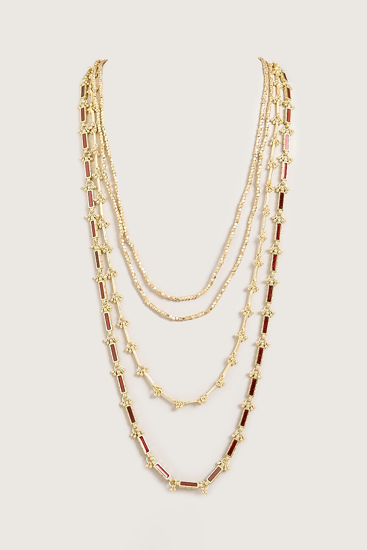 Gold Finish Maroon Stone Long Necklace by House Of Tuhina at Pernia's Pop Up Shop