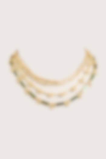 Gold Finish Green Stone Choker Necklace by House of Tuhina at Pernia's Pop Up Shop
