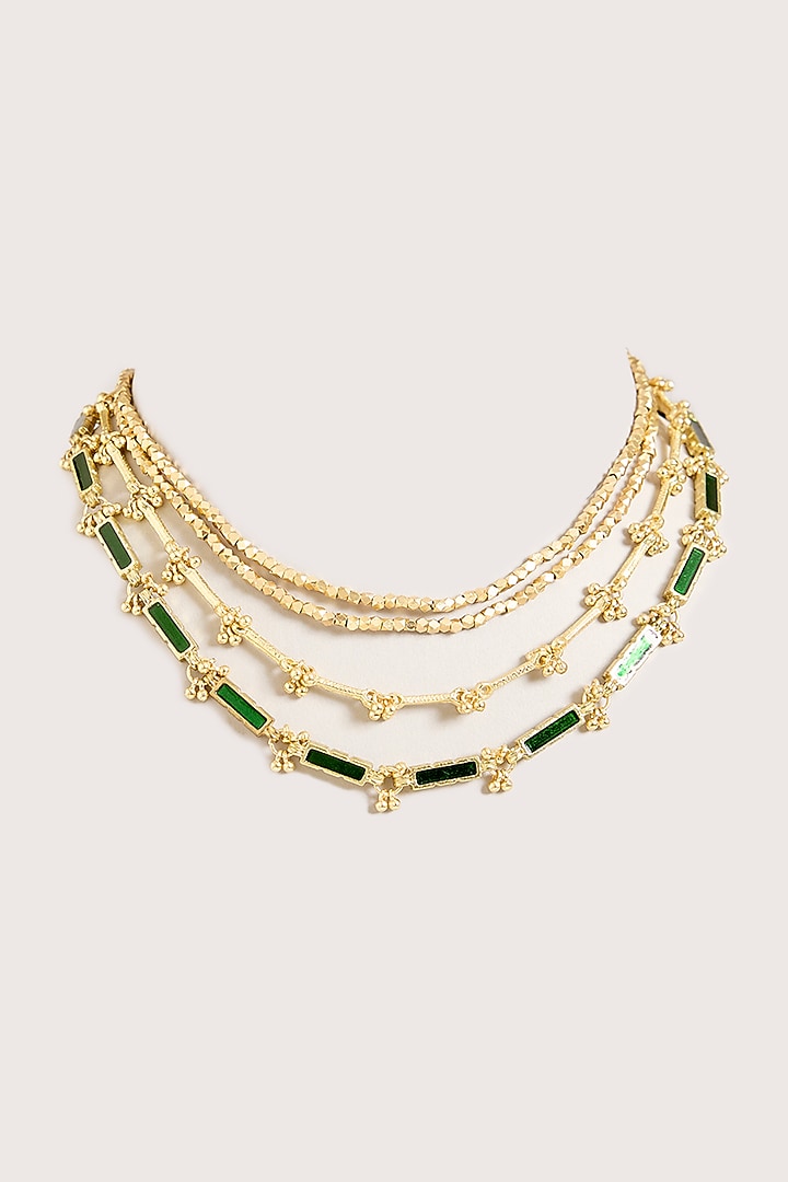 Gold Finish Green Stone Choker Necklace by House of Tuhina at Pernia's Pop Up Shop