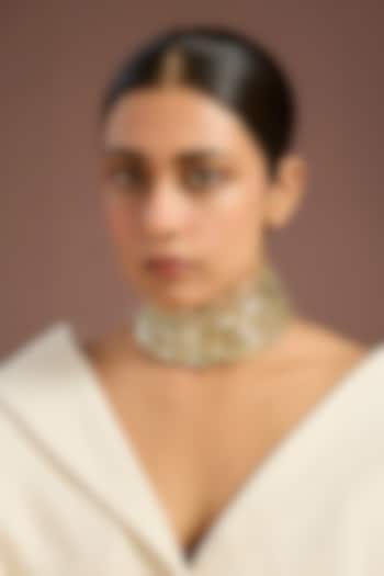 Gold Finish Green Stone Choker Necklace by House of Tuhina at Pernia's Pop Up Shop