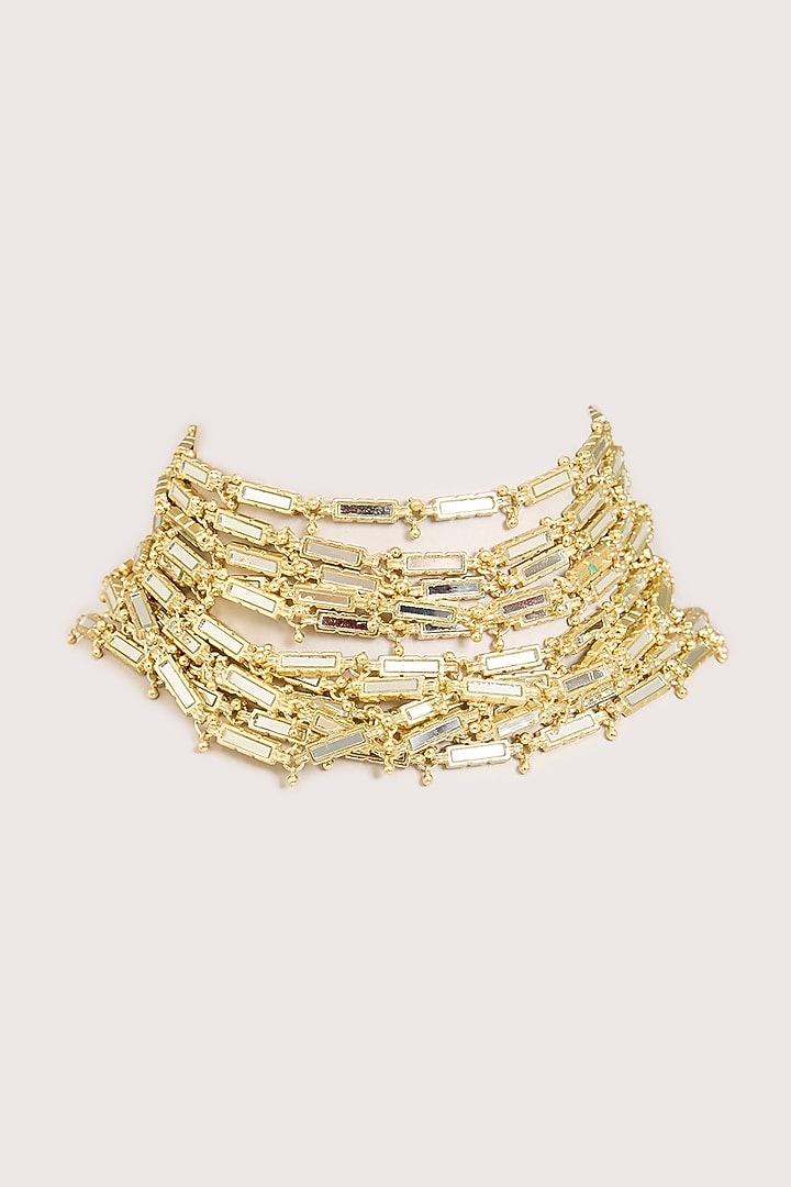 Gold Finish Green Stone Choker Necklace by House of Tuhina at Pernia's Pop Up Shop