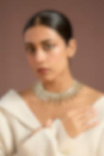 Gold Finish Magenta Stone Choker Necklace by House of Tuhina at Pernia's Pop Up Shop