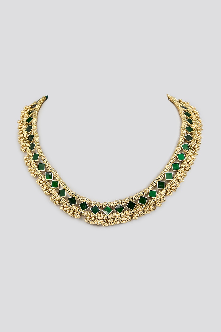 Gold Finish Green Stone Necklace by House Of Tuhina at Pernia's Pop Up Shop