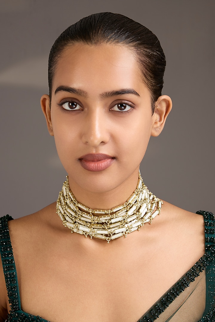 White Finish Ivory Stone Choker Necklace by House Of Tuhina at Pernia's Pop Up Shop