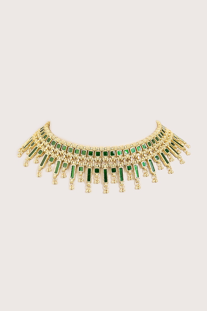 Gold Finish Green Stone Choker Necklace by House of Tuhina at Pernia's Pop Up Shop