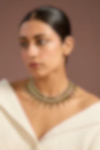Gold Finish Maroon Stone Choker Necklace by House of Tuhina at Pernia's Pop Up Shop