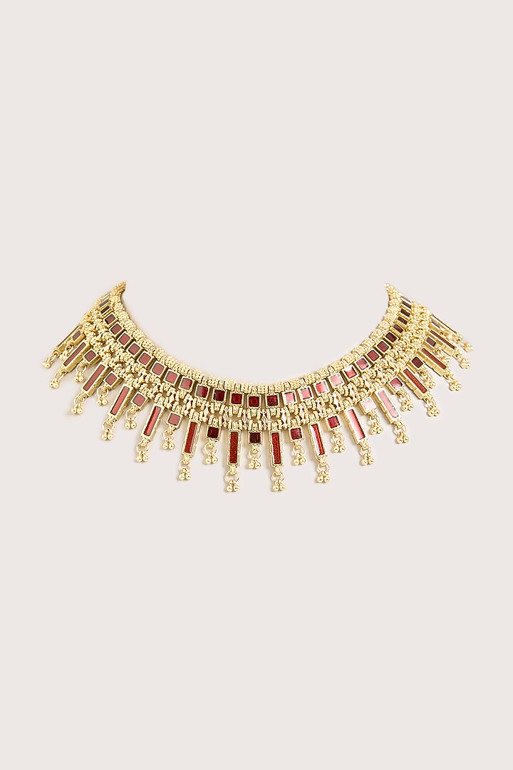 Gold Finish Maroon Stone Choker Necklace by House of Tuhina at Pernia's Pop Up Shop