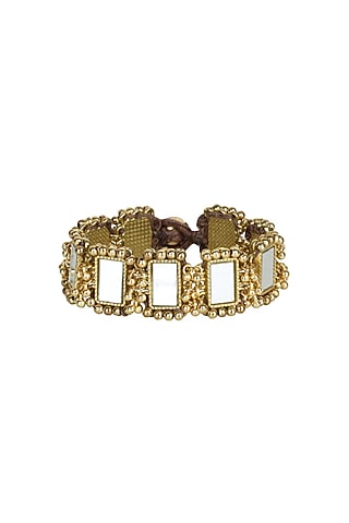 Gold Finish Mirror & Gold Stone Bracelet by House Of Tuhina