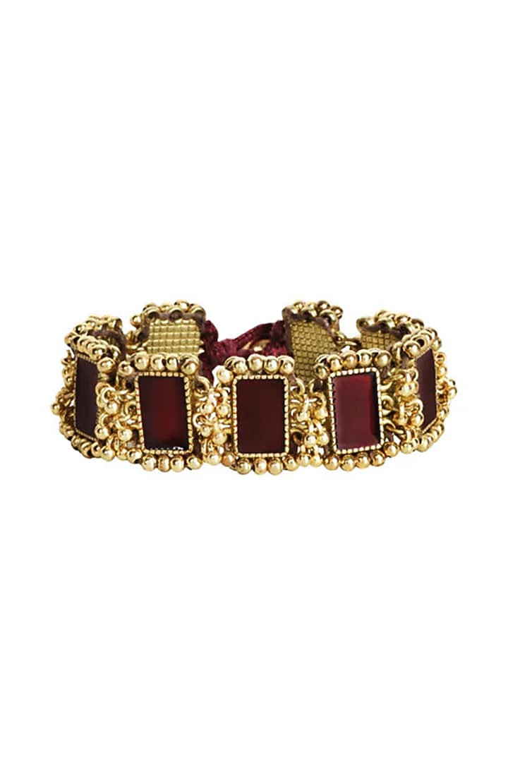 Gold Finish Pearl Adjustable Bracelet by House of Tuhina at Pernia's Pop Up Shop