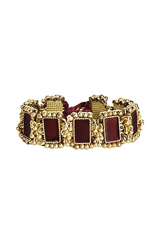 Gold Finish Pearl Adjustable Bracelet by House of Tuhina