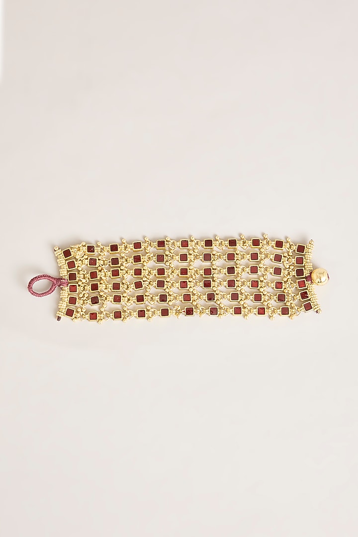 Gold Finish Maroon Stone Bracelet by House of Tuhina at Pernia's Pop Up Shop