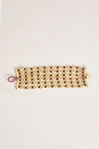Gold Finish Maroon Stone Bracelet by House of Tuhina