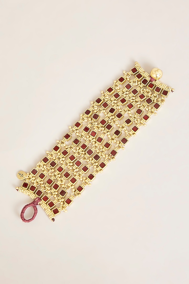 Gold Finish Maroon Stone Bracelet by House of Tuhina at Pernia's Pop Up Shop